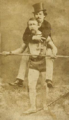 Blondin carrying his manager, Harry Colcord, on a tightrope