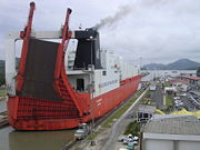 RORO carriers, such as this one at Miraflores locks, are among the largest ships to use the canal