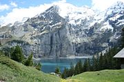 Oeschinen Lake in the Swiss Alps, an example of a highly diversified landscape.