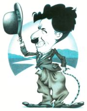 A caricature of Charlie Chaplin by cartoonist Greg Williams.