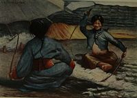 Tibetans cleaning wool.