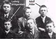 Hitler (far right) and a boy who may be Wittgenstein in a school photograph taken at the Linz Realschule in 1903