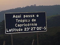 Roadway plaque marking the Tropic of Capricorn in the city of Santana do Parnaíba, Brazil.
