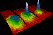 Velocity-distribution data of a gas of rubidium atoms, confirming the discovery of a new phase of matter, the Bose–Einstein condensate.