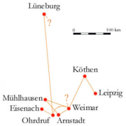 Places in which Bach lived throughout his life