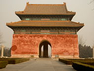The Ming Dynasty Tombs located 50 km (31 miles) north of Beijing; the site was chosen by Yongle.