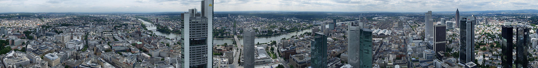 Panorama of Frankfurt seen from the Maintower observation deck
