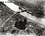 Aerial view of the cathedral in May 1945 after World War II