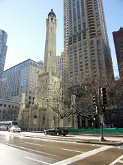 The Chicago Water Tower, one of the few surviving buildings after the Great Chicago Fire of 1871.