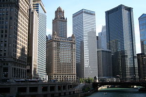 Buildings lining the Chicago River.