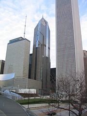 One Prudential Plaza, Two Prudential Plaza and the Aon Center from Millennium Park.