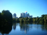 Atlanta's Piedmont Park is the city's largest park. A portion of the park is seen here with the Midtown Atlanta Skyline.