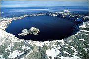 An aerial View of Crater Lake in Oregon