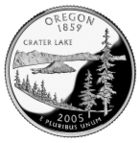 The Oregon State version of the U.S. Quarter features Crater Lake.