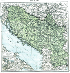 Map of Yugoslavia in 1919 showing the provisional borders in the aftermath of World War I before the treaties of Neuilly, Trianon and Rapallo