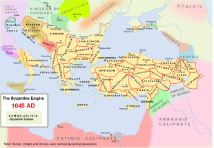The Byzantine Empire and its themata during the 11th century. At this point, the Empire was the most powerful in the mediterranean.