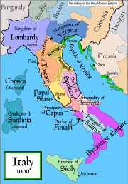 Map of Italy on the eve of the arrival of the Normans.