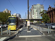 Tram at new City West terminus, en route to Glenelg.