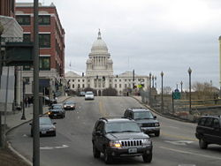 Rhode Island State House with Providence Place mall at left