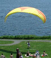 A paraglider demonstrating the use of a ram-air parachute.