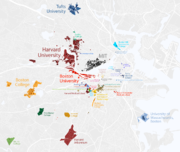 Partial map of colleges and universities within Boston's Inner Core