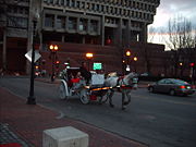 Many of Boston's roads were based upon horse and cart paths from the 17th century. A few horse carriages are still found in the city today.