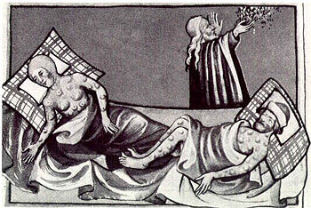 Illustration of the Black Death from the Toggenburg Bible (1411)
