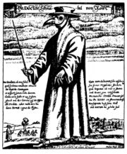 Doktor Schnabel von Rom ("Doctor Beak of Rome"), engraving by Paul Fürst, 1656. During the period of the Black Death and the Great Plague of London, plague doctors (physicians) visited victims of the plague.