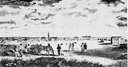 Sydney circa 1828, looking north over Hyde Park towards the harbour