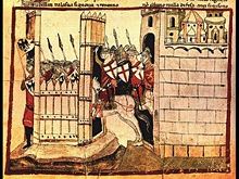 The unexpected sally of the Ghibelline cavalry from Parma against Vittoria, from an ancient manuscript