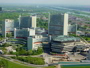 UN complex in Vienna, with the Austria Center Vienna in front, taken from Danube Tower in the nearby Donaupark before the extensive building work