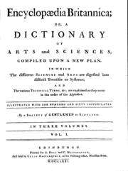 Title page of the first edition of the Encyclopædia Britannica