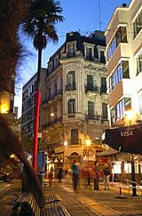 Montevideo, capital of the country. A view of pedestrian street in the Ciudad Vieja, former Spanish citadel