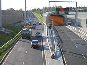 December 2006, southbound entrance of the Dublin Port Tunnel.