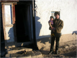 A man and his child from the village of Khinalyg in northeast Azerbaijan.
