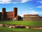 The Porta Palatina (Palatine Towers), together with a stretch of the old city walls, where Constantine defeated Maxentius' troops in Turin
