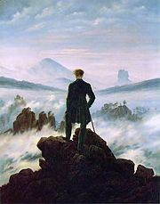 "The wanderer above the sea of fog" by  Caspar David Friedrich (1818); depicting the sublime