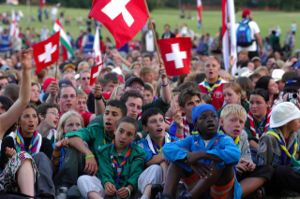 Scouts coming from various nations sing at the European Jamboree 2005