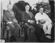 Generalissimo Chiang Kai-shek, Franklin D. Roosevelt, and Winston Churchill met at the Cairo Conference in 1943 during World War II.