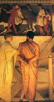 Alcibiades and friend; Detail from Phidias and the Parthenon marbles by Lawrence Alma-Tadema.