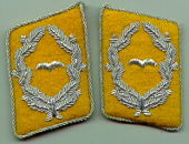 Collar tabs of a Luftwaffe major (1935–1945). The background colour denotes that the wearer belonged to the flying branch or paratroops; other branches had patches with different coloured backgrounds, such as red for the antiaircraft artillery (Flak).