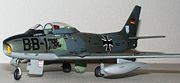 The Canadian version of the North American F-86 Sabre, the Canadair CL-13, had a long career in the Luftwaffe, with which 75 Mk. 5 and 225 Mk. 6 examples served. This model is in the markings of 1. Staffel, Waffenschule 10 (1. / WaSLw 10), based at Oldenburg in 1959.  (Model by Peter Mojzisek)