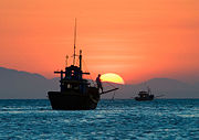 Sunset on the South China Sea off Mui Ne village on the south-east coast of Vietnam