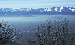 View over Turin and Alps.