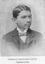 A portrait of Gandhi, age 21, at The Vegetarian (1891).