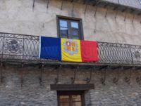 Andorran flag on balcony, Ordino.