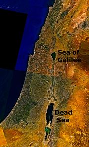 Satellite photograph showing the location of the Dead Sea