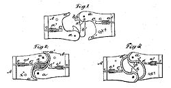 Diagram of the top view of Janney's coupler design as published in his patent application in 1873.