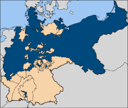 Imperial Germany (1871–1918) , with the dominant Kingdom of Prussia in blue.