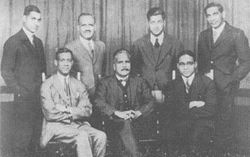 Iqbal with Choudhary Rahmat Ali and other Muslim activists.